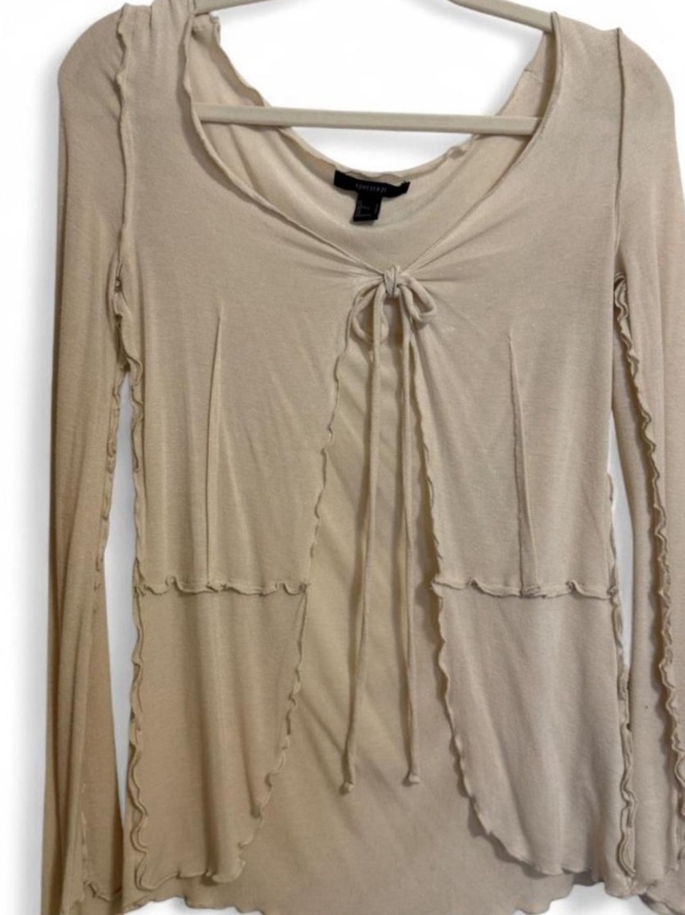Forever 21 Beige Tie-Front Long Sleeve Top
